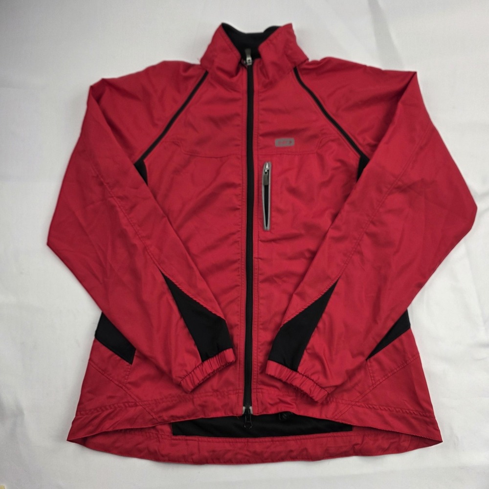Garneau Cycling Jacket Womens Large Red Full Zip Windshirt Reflective Bike